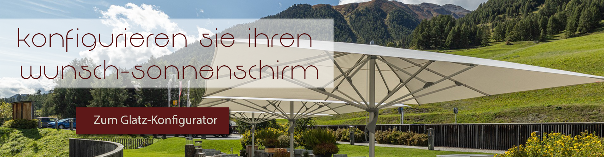 Banner der zum Sonnenschirm-Konfigurators verlinkt ist